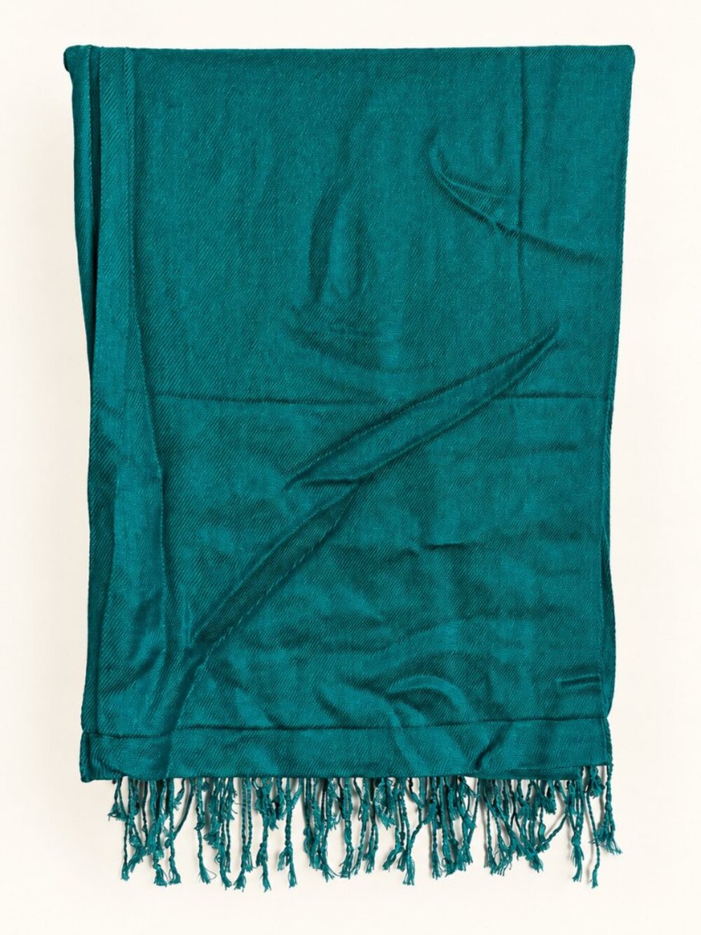 Saturated Teal Pashmina-Label Long Fringe Scarf Wrap
